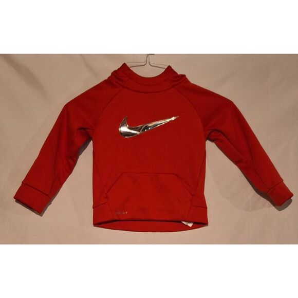 Nike Other - Nike Silver Swoosh Toddler Boy Dri-Fit Pullover‎ Hoodie Red Size 3T